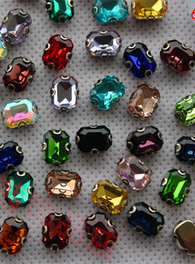 满包邮玻璃手缝钻袖口前胸爪钻DIYT恤领口配件6*8MM长方八角矩形