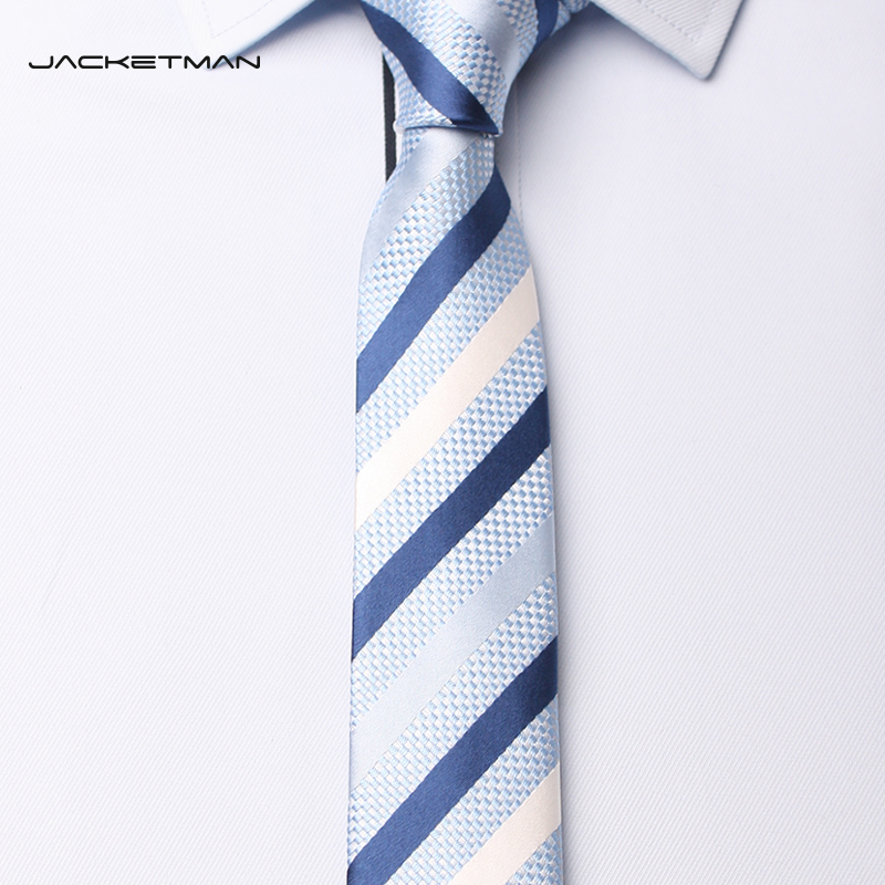 Jacketman领带男 韩版窄时尚休闲小5CM蓝色斜纹新郎领带男韩版潮
