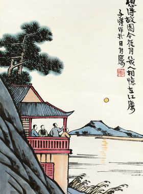 艺术微喷 丰子恺 江楼望月 30x46厘米