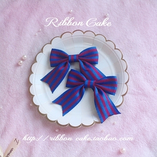 日系自制英伦红蓝条纹占星猫蝴蝶结发夹头饰Lolita少女小物