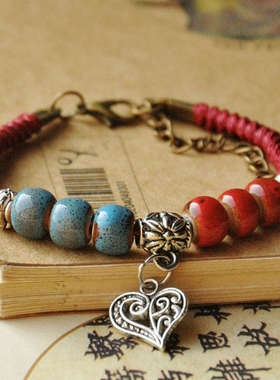 民族风陶瓷可调节摆摊爱心手链