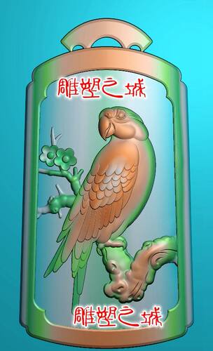 精雕图 灰度图 浮雕图 电脑雕刻图 弧面鹦鹉牌子5