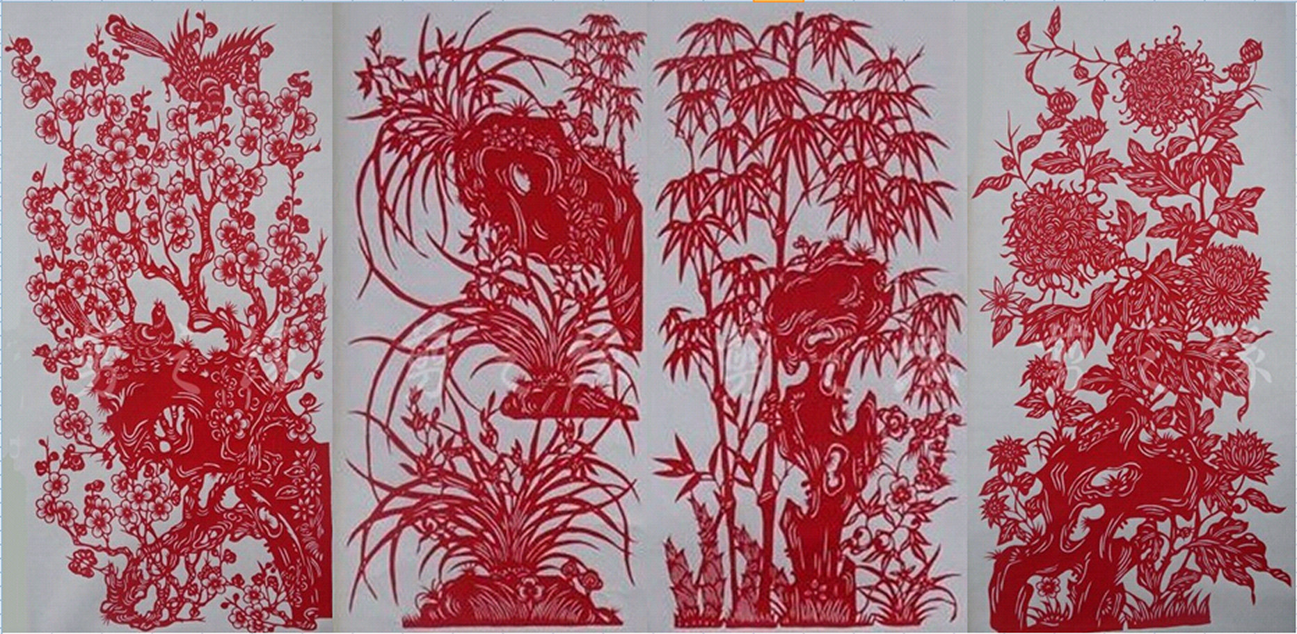 梅兰竹菊松 剪纸窗花纯手工红宣纸松岁寒三友传统文化礼品 大幅