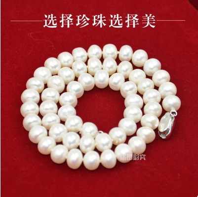 新款淡水珍珠项链妈妈款锁骨链女圆形海水珍珠吊坠长链代购送老人