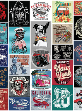 矢量设计素材 25张欧美摇滚风格海报涂鸦T恤图案模板骷髅狗狗 EPS