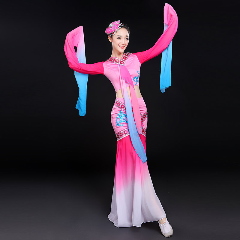 采薇舞蹈服裝女士2018新款水袖古典舞演出服古裝漢服舞臺成人仙女