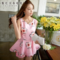 Girls pink doll 2015 new slim t print sleeveless summer dresses at the waist shirt