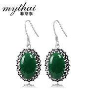 Thai Thai silver vintage earrings jewelry set 925 Silver Green agate Korea fashion earrings women