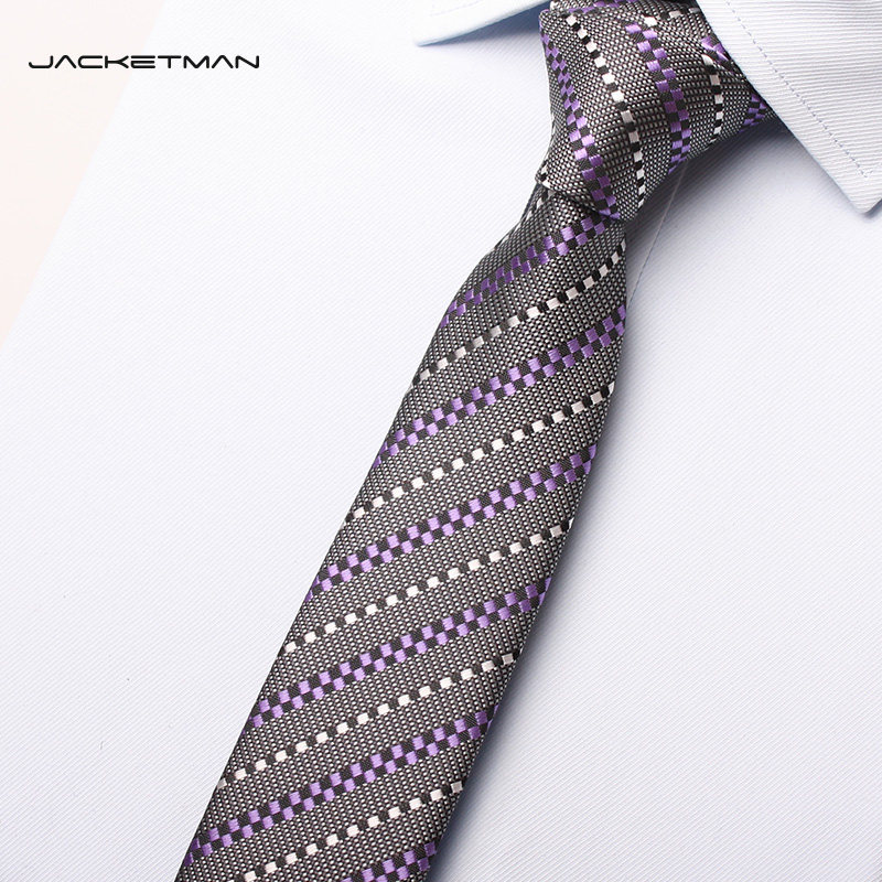 Jacketman领带男韩版窄款 深灰紫色斜纹时尚休闲款6cm礼盒装