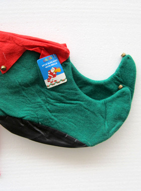 圣诞节装饰品圣诞老人皮鞋带铃铛皮靴服装道具绿色带底成人儿童