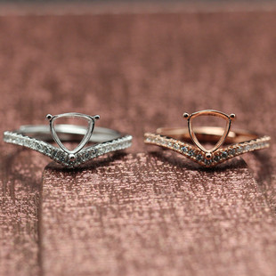 三角形纯银镶宝石戒托镶嵌戒指空托活口可调节戒拖女生女款日韩版