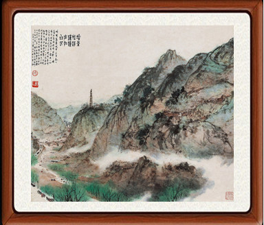 国画字画客厅山水画集宣纸书画作品傅抱石塔景钟声扣白云卷轴装裱