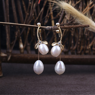天然淡水珍珠耳环女纯银韩国气质长款流苏甜美个性百搭简约耳坠饰