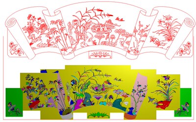 精雕线图 浮雕图 花鸟 床高拼花板 竹叶 有线源文件 JDP【JD521】