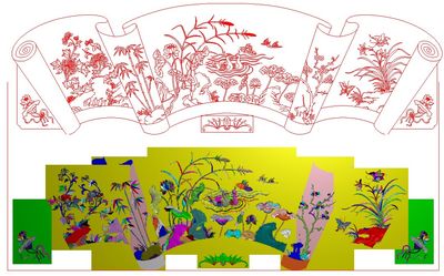 精雕线图 浮雕图 花鸟 床高拼花板 竹叶 有线源文件 JDP【JD521】