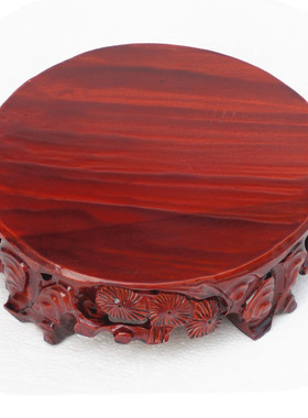 B072 花盆底座加大圆形奇石底座31-39cm纯实木可挖槽石头鱼缸底座