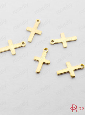 Diy饰品配件 10*6MM 铜制 铜配件 小十字架 黄铜色 100个(30341)