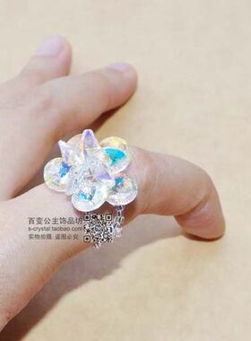 水晶百合花时尚个性风闪亮戒指