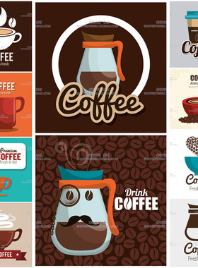 A3548矢量扁平化咖啡杯logo插画菜单模板 AI设计素材