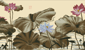 DMC线小小鱼十字绣套件 B614墨韵荷花 乳白绣布手工刺绣横版大图