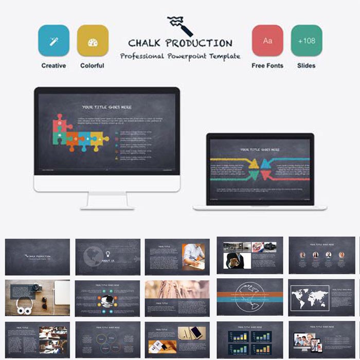 T0008设计素材演示文稿PPT模板 黑板粉笔风格背景 Powerpoint
