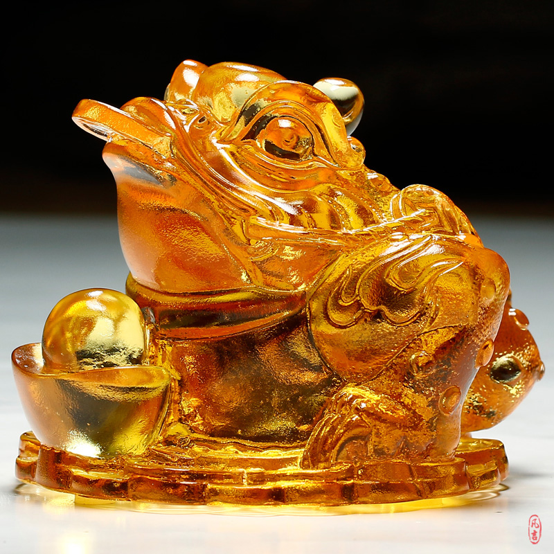 琉璃三足金蟾招財擺件小元寶藝術品 鎮宅旺財辦公室聚財風水裝飾