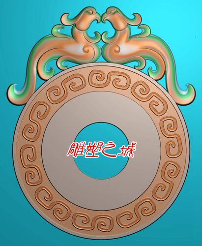 精雕图 灰度图 浮雕图 电脑雕刻图 仿古双凤耳平安扣