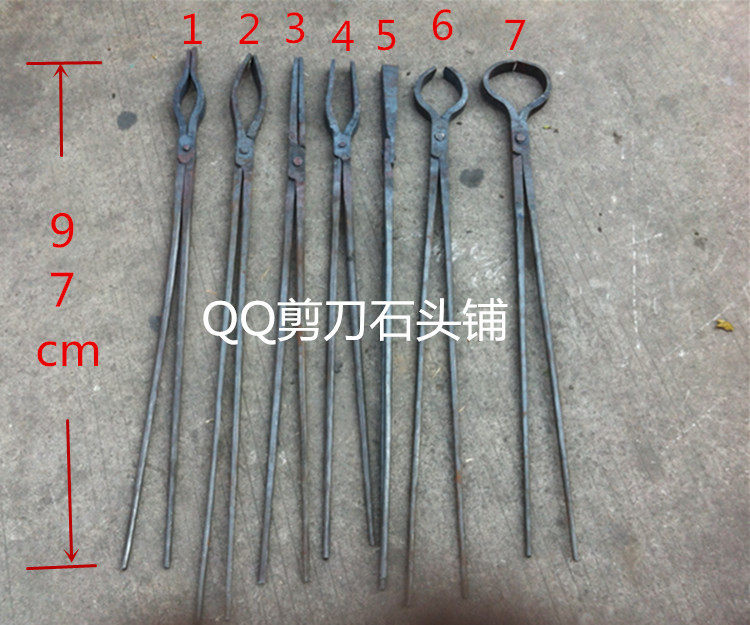 手工锻打加长铝锭钳椭圆夹坩埚铁钳 扁口尖头钳轮胎钳耐高温锻造