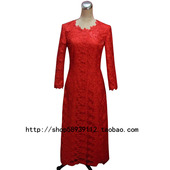 定制红色重磅蕾丝礼服 旗袍 结婚婚礼晚会礼服 红影旗袍 长袖