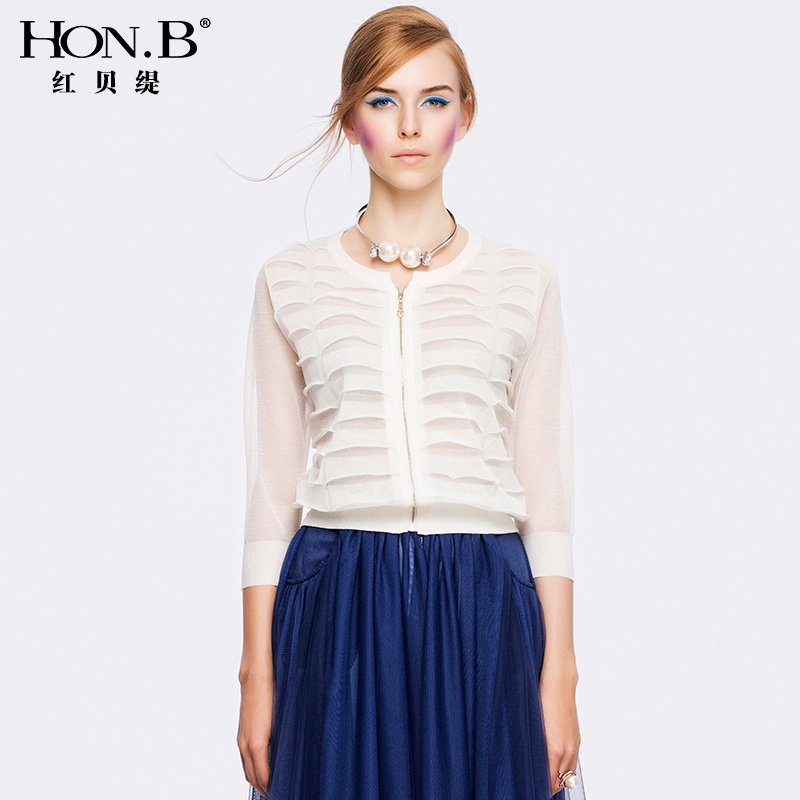 HONB红贝缇夏季新品针织衫开衫女短款薄外套上衣女装  2m1c DQC