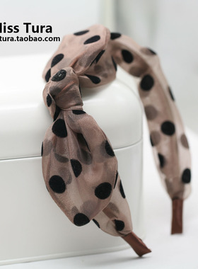 Miss Tura韩国进口欧根纱发饰黑色波点蝴蝶结发箍圆点兔耳朵头箍
