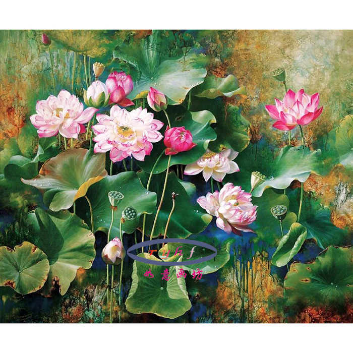 花卉油画 客厅纱发背景画 定制荷花装饰画 遮挡箱挂画 会所无框画图片