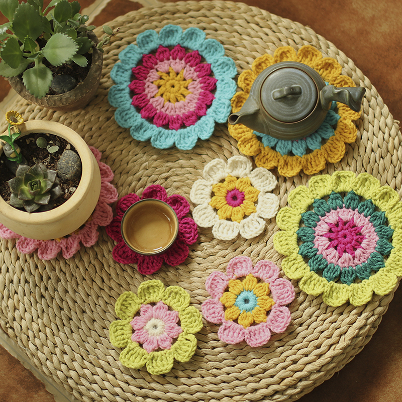 良本手勾花钩编森系糖果系田园风 杯垫盘垫锅垫套装 *大花小花*