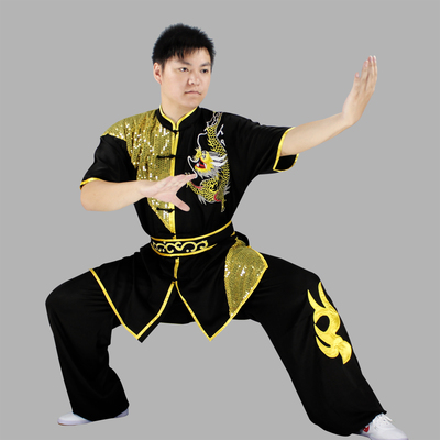 高档短袖武术服刺绣龙亮片儿童