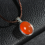 Thai southern natural red agate pendant necklace 925 silver inlay round pendant ethnic jewelry