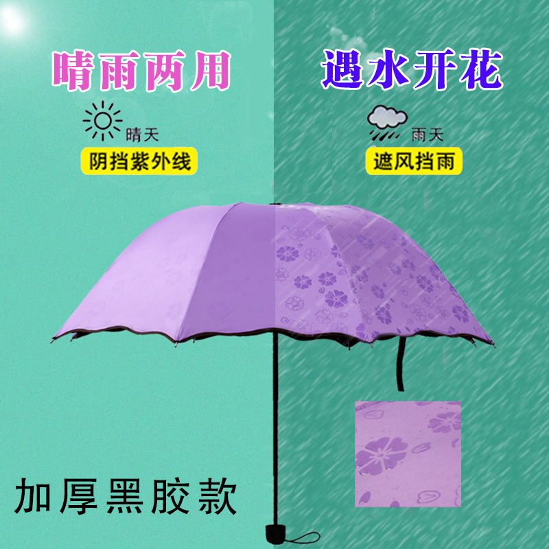 遇水开花伞三折伞黑胶雨伞折叠晴雨伞遮阳伞  太阳伞广告定制伞