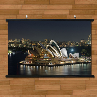 世界名胜悉尼歌剧院唯美夜景海报挂画有框画澳洲风情客厅装饰画