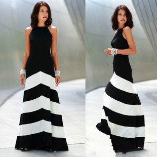 New Women Sexy Long Dress Party Evening Dresses stripe dress