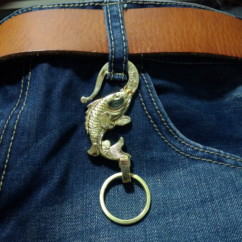新品创意高档鲤鱼黄铜钥匙扣男女招财汽车牌挂饰年年有余祥瑞吊坠