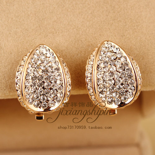 韩国时尚满钻水钻玫瑰金无耳洞