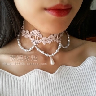 『仙踪迷境』欧式唯美浅棕色lolita华丽手缝串珠洋服配饰蕾丝项链
