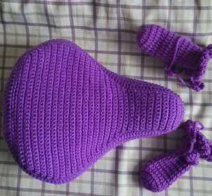 单色手工毛线编织普通自行车共享单车座套手把套