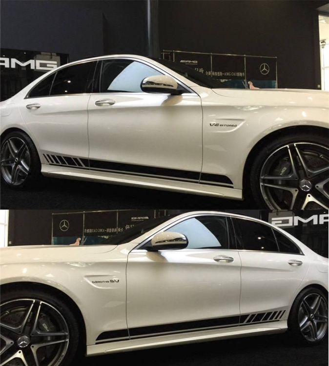 适用于奔驰AMG C200 C63 COUPE车贴拉花  C级车门侧裙划痕彩条