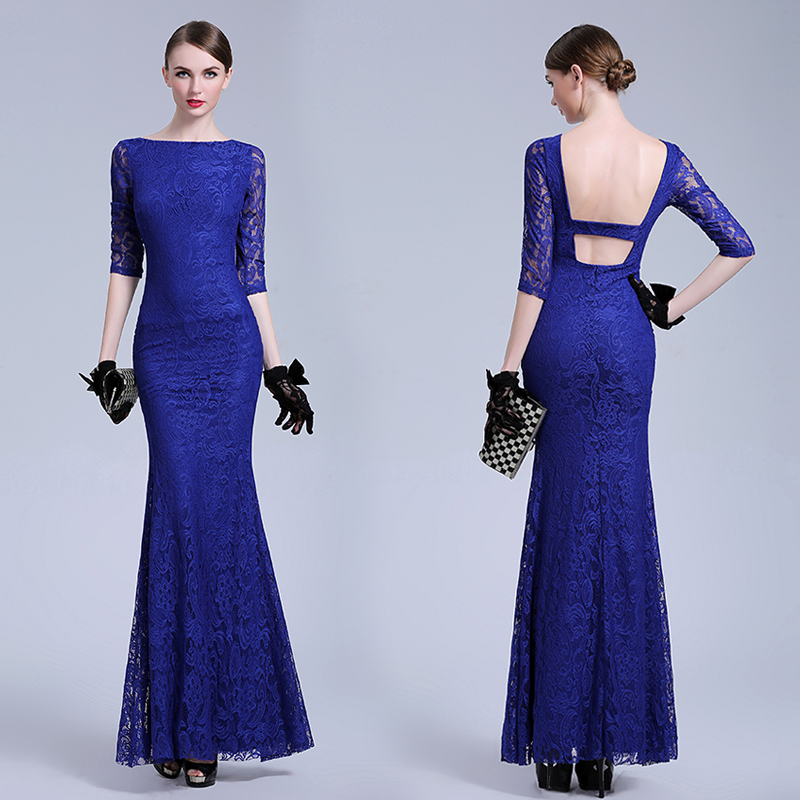 Elite lace long sexy evening dress, backless, open shoulders, maxi length