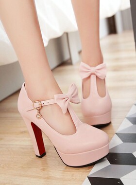 日系cosplay公主洋装女仆粗跟皮鞋大码伪娘男变装鞋粗高跟蝴蝶结