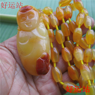 促销黄蜡石饰品龙陵黄龙玉颈饰籽料童子吊坠玉石挂件宝石项链旺丁