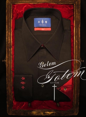 *君侍*原创mafia系列意大利黑手党尖高领 高定刺绣骑士老花黑衬衫