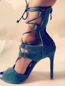 凉鞋 铁灰色高跟走秀鞋 舞台鞋 2020夏女鞋 11厘米鱼嘴绑带凉靴个性