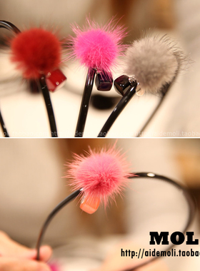 韩国进口 AZNAVOUR AZ  貂毛球 皮草 发箍 头箍