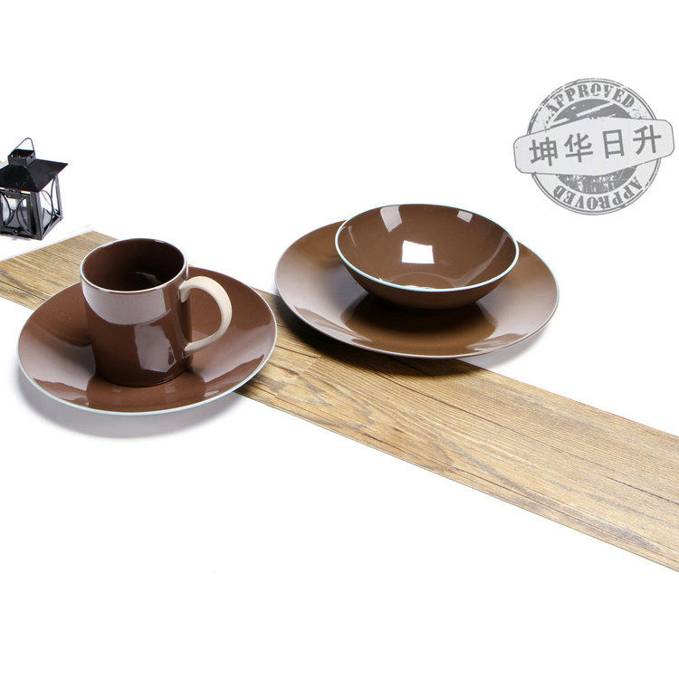 绝版西餐餐具套装WW外贸正品单 盘碗杯深咖啡色 出口大牌货釉下彩